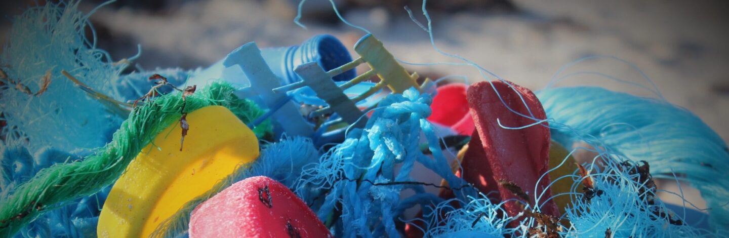 Plastic trash on the beach.